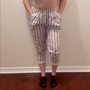 navy and cream striped joggers